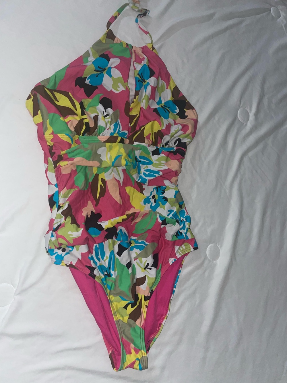 Anne Cole Pink One Piece Halter Swimsuit Pink Floral Size 8